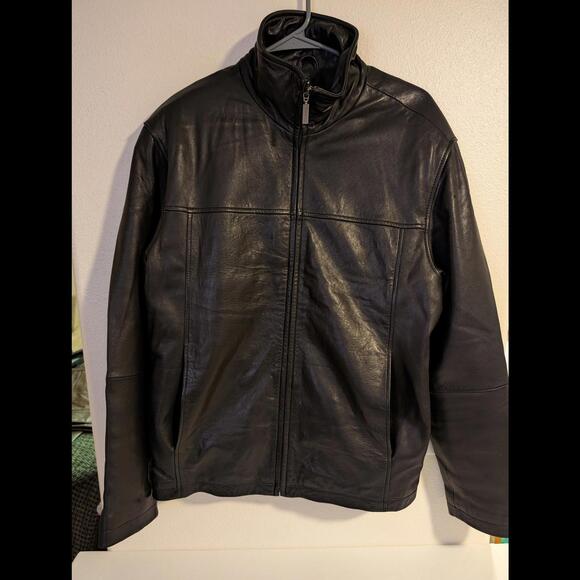 Calvin Klein 100% Genuine Black Vintage Leather Jacket Men's Medium